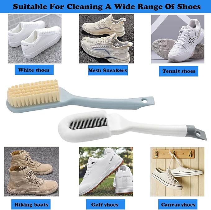 2Pack Shoe Cleaning Brush -Sneaker Shoe Cleaner Brush-Soft Bristle Cleaning Shoes Scrubber-Long Handle Shoe Scrubbing Brush-White Sneaker Cleaner Brush-Shoe Brushes for Cleaning