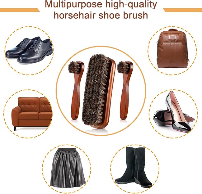 3 Pieces Horsehair Shoes Polish Brushes Kit Leather Shoes Boots Care Clean Polish Daubers Applicators