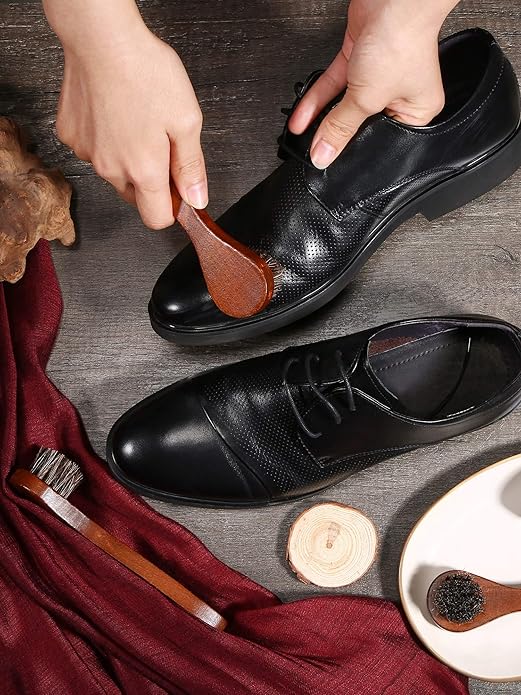 3 Pieces Horsehair Shoes Polish Brushes Kit Leather Shoes Boots Care Clean Polish Daubers Applicators