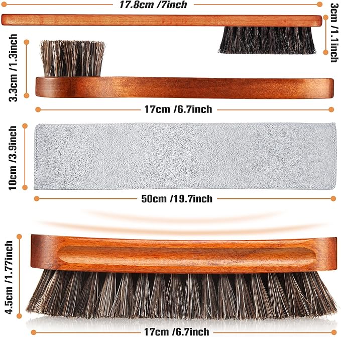 4 Pcs Horsehair Shine Shoes Brush Kit Polish Dauber Applicators Cleaning Leather Shoes Boots Care Brushes Suede Cleaner Brush with Microfiber Shoe Cloth