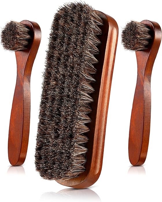 3 Pieces Horsehair Shoes Polish Brushes Kit Leather Shoes Boots Care Clean Polish Daubers Applicators