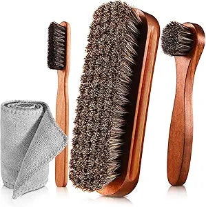 4 Pcs Horsehair Shine Shoes Brush Kit Polish Dauber Applicators Cleaning Leather Shoes Boots Care Brushes Suede Cleaner Brush with Microfiber Shoe Cloth