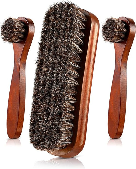 3 Pieces Horsehair Shoes Polish Brushes Kit Leather Shoes Boots Care Clean Polish Daubers Applicators